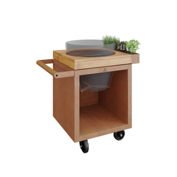 OFYR Kamado Table Corten 65 PRO Teakholz BGE